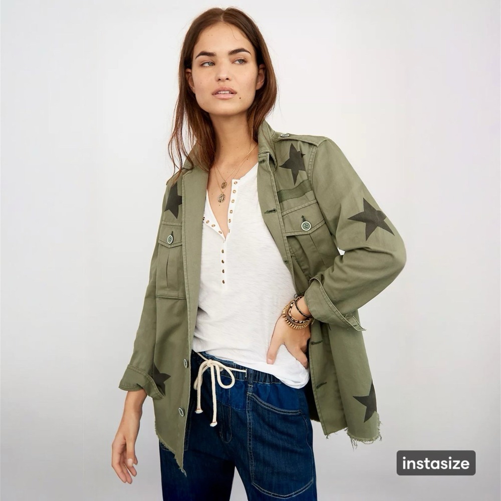NWT Pistola Medium Camilo‎ Military Jacket Olive Green Stars